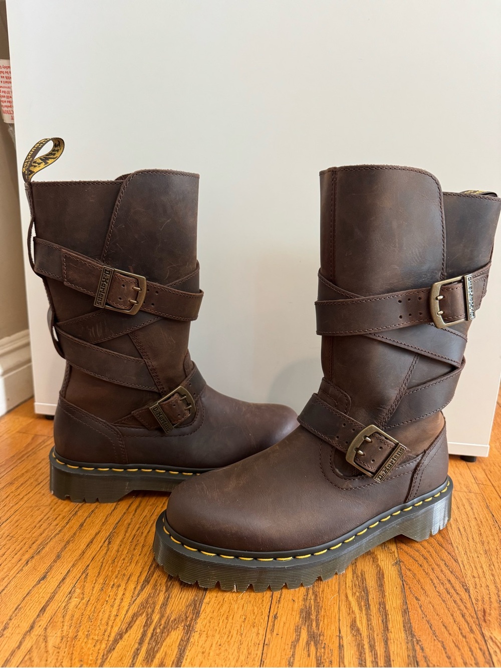 Women’s Doc Martens Anistone Two Strap Crazy Horse Leather Biker Boots